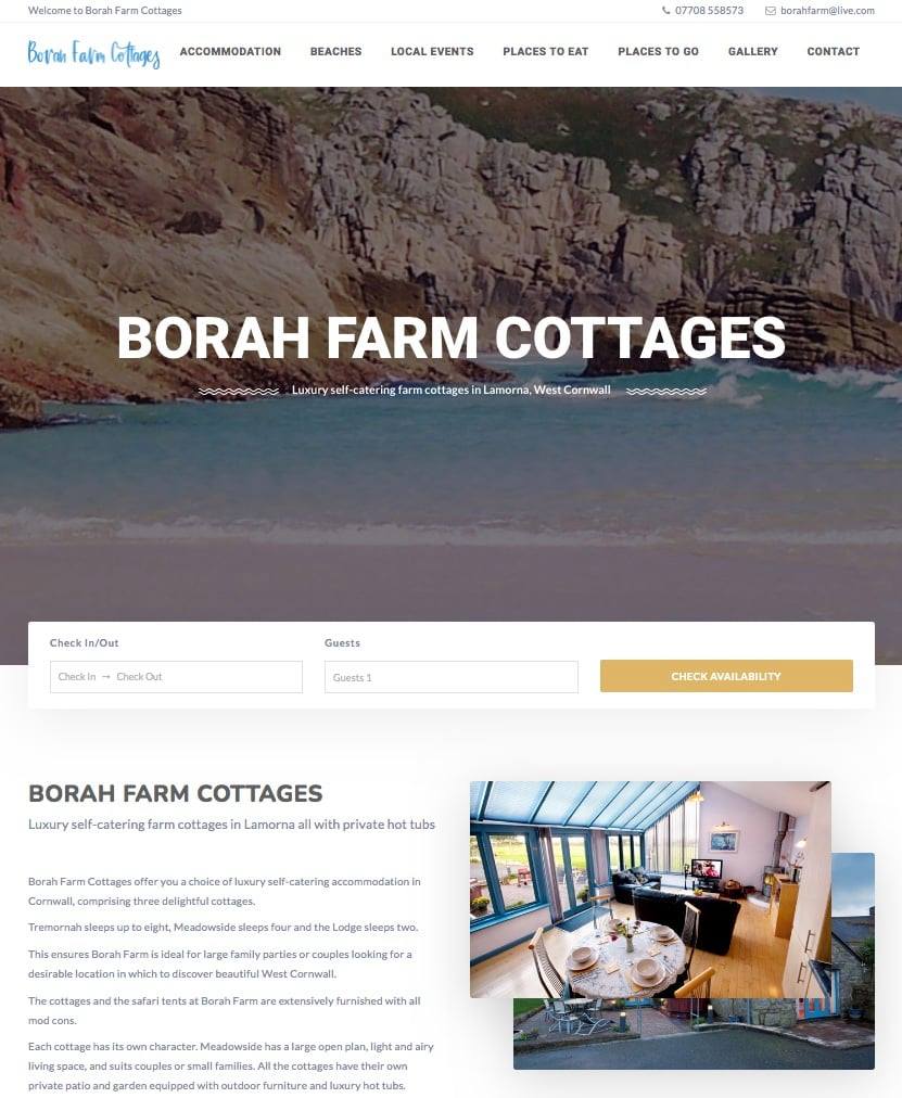 Borah Farm Holiday Cottages, website and booking form